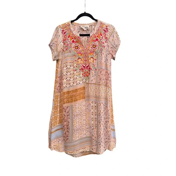Savanna Jane Boho-Chic V Neck Embroidered T-Shirt Dress 100% Rayon Size S - Picture 2 of 16